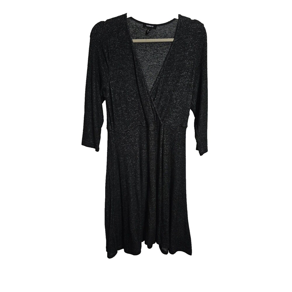 Torrid Dress Womens 00 Gray Wrap Knee Length 3/4 Sleeve Jersey V-Neck